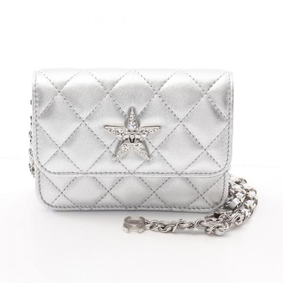 CHANEL Matelasse Star Motif Shoulder Bag in Silver Lambskin Leather for Women - Picture 1 of 6